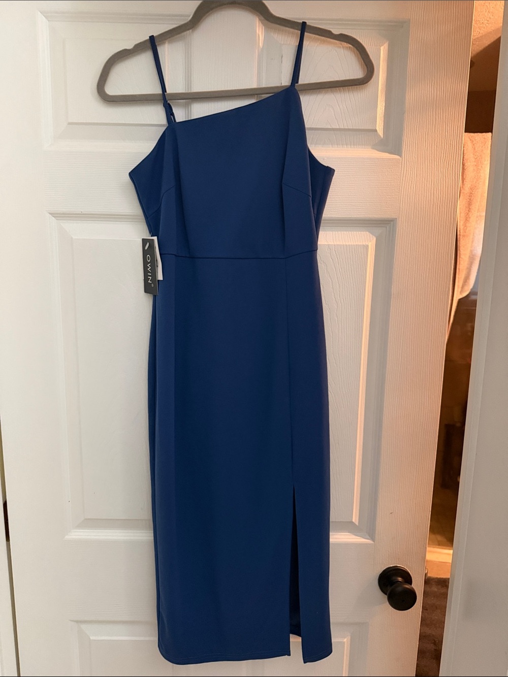 Asymmetric One-Shoulder Midi Dress in Royal Blue